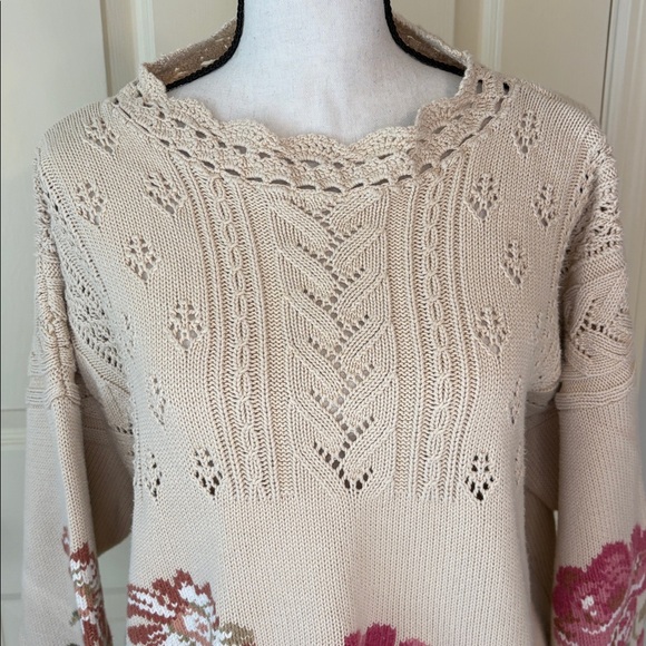 Vintage 90s Laura Ashley Floral and Lace Sweater 100% Cotton size L - Picture 4 of 9